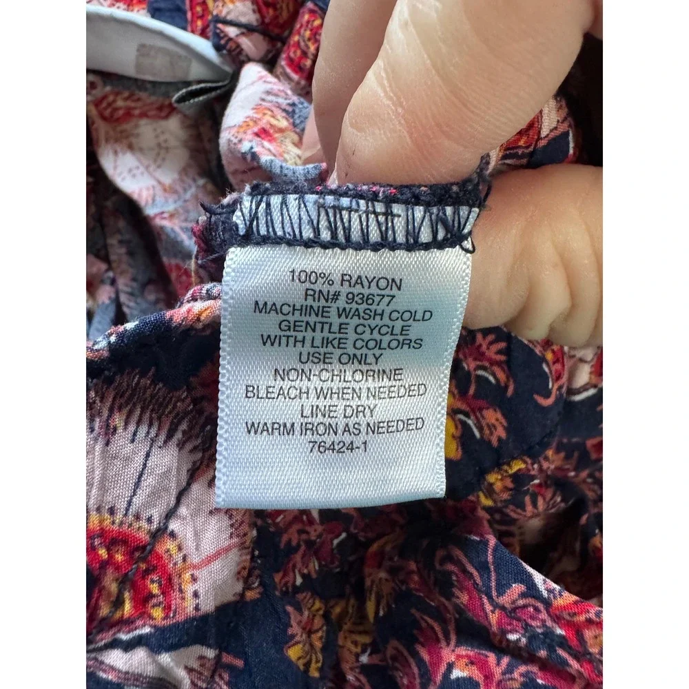 Liz Claiborne‎ Pajama Pants Womens Medium Blue Floral Rayon Excellent Drawstring